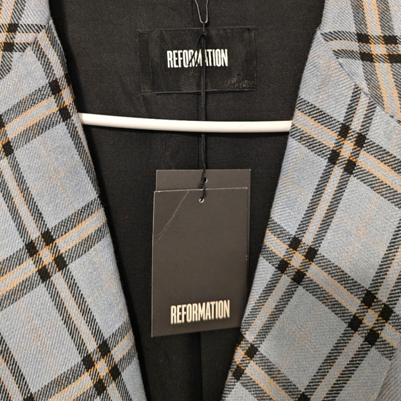 NWT Reformation "Valero" Linen Tartan Plaid Blazer Size S in Calais - Picture 7 of 8